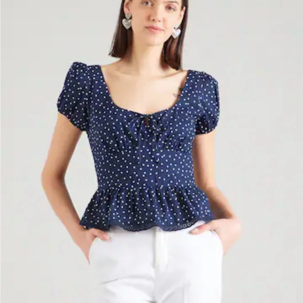 Hollister Navy Polka Dot Peplum Top